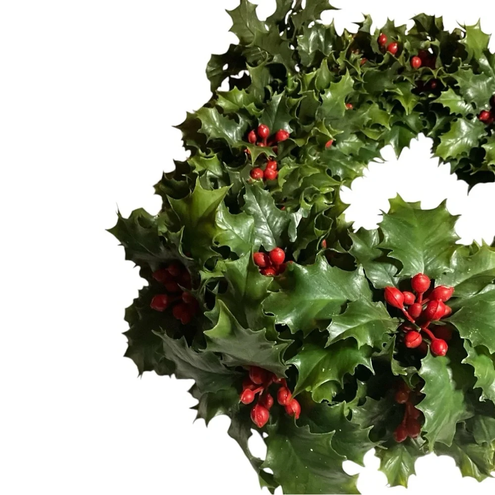 Festive Green and Red Holiday Holly Berry Plastic Wreath